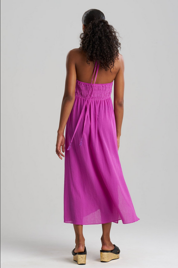 NATORI Cotton Gauze Halter Dress - Magenta
