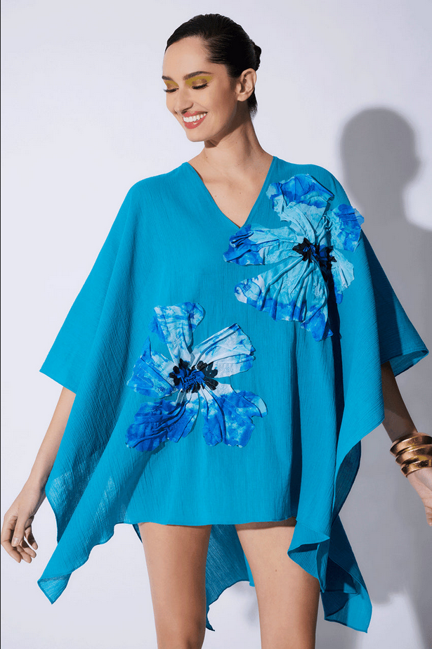 NATORI Cotton Gauze Applique Caftan Cover-Up