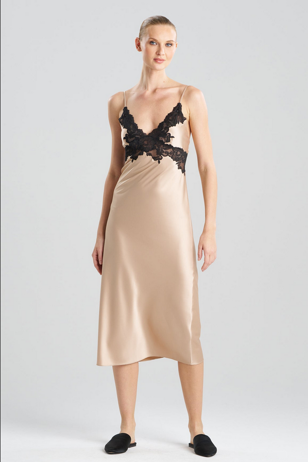 NATORI Peony Glamour Slip Dress - Café