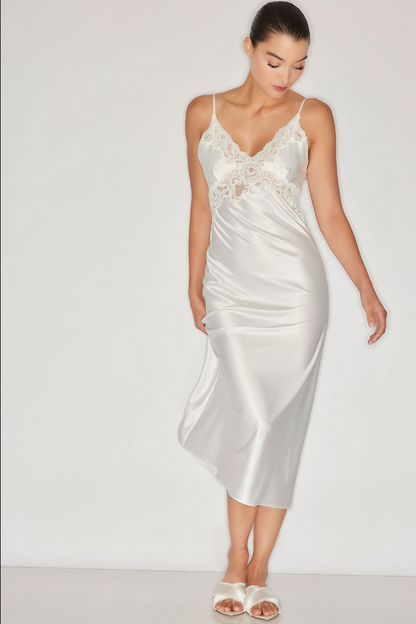 NATORI Peony Glamour Slip Dress - warm white