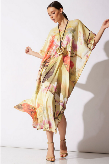 NATORI Floral Garden V-Neck Caftan