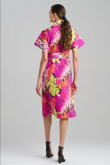 NATORI Palms Cotton Poplin Shirtdress