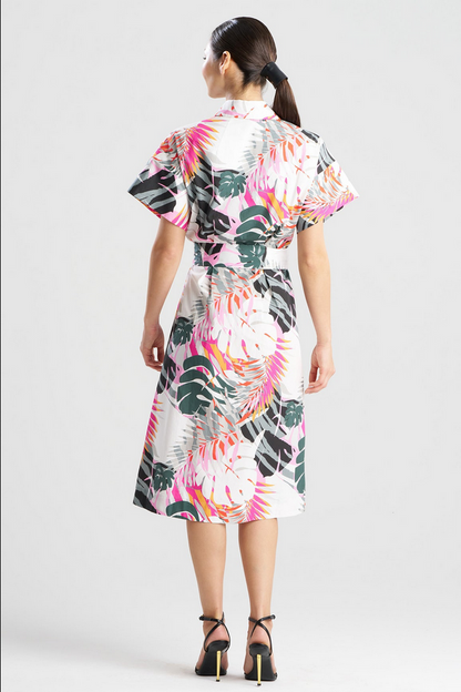 NATORI Palms Cotton Poplin Shirtdress