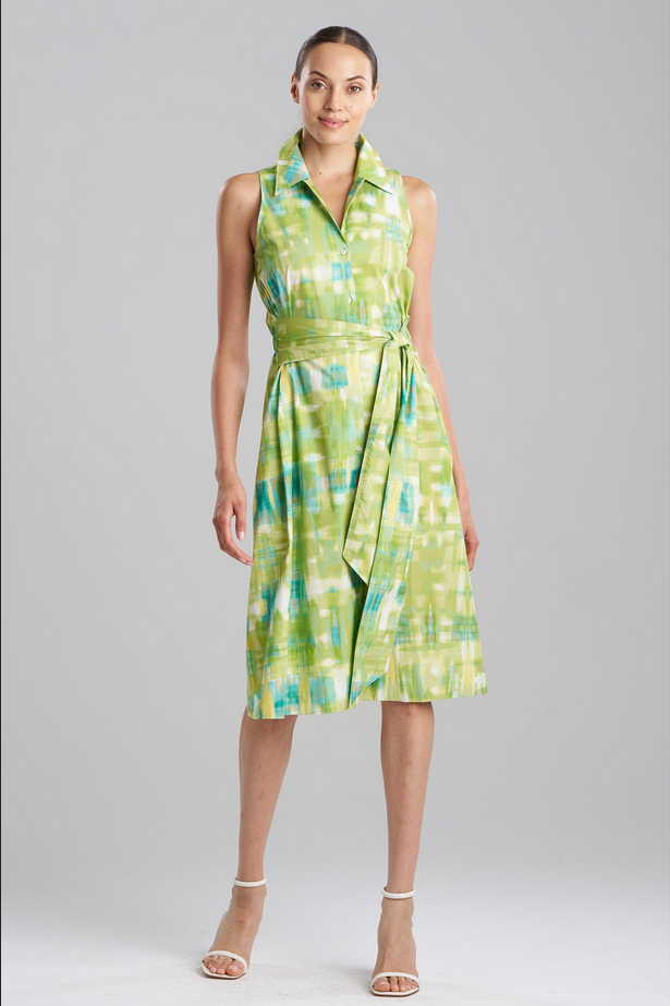 NATORI Plaids Cotton Poplin Halter Button Down Dress