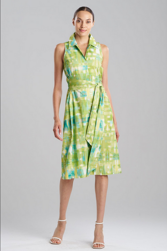 NATORI Plaids Cotton Poplin Halter Button Down Dress