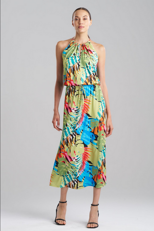 NATORI Palms Slinky Knit Halter Maxi Dress