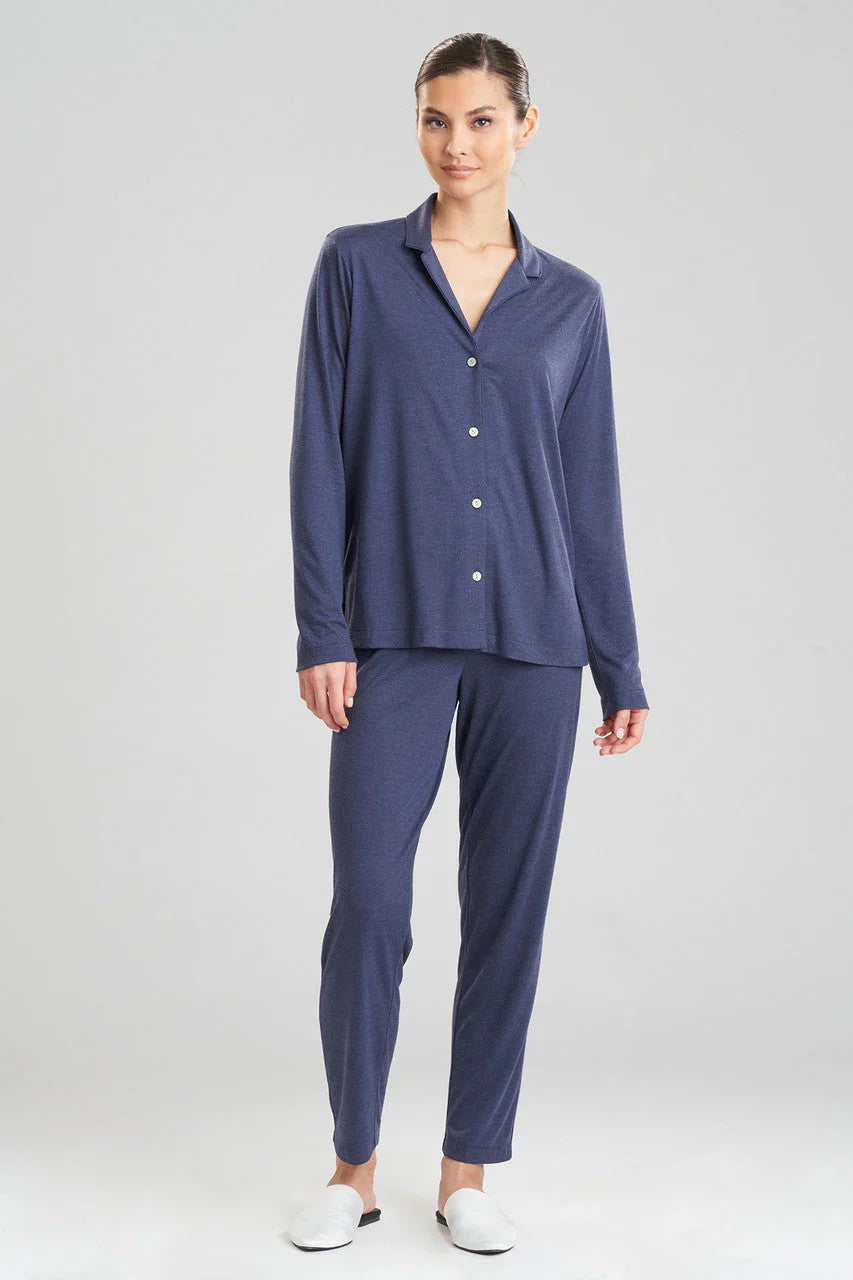 Natori Shangri-La TENCEL Long Sleeve Notch PJ - Heather Night Blue