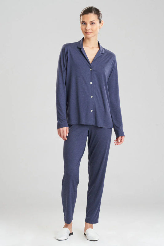 Natori Shangri-La TENCEL Long Sleeve Notch PJ - Heather Night Blue