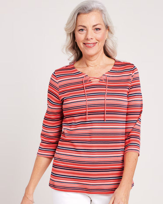 BLAIR Women’s Top Tie-Neck Stripe Top (Women Plus) - x4