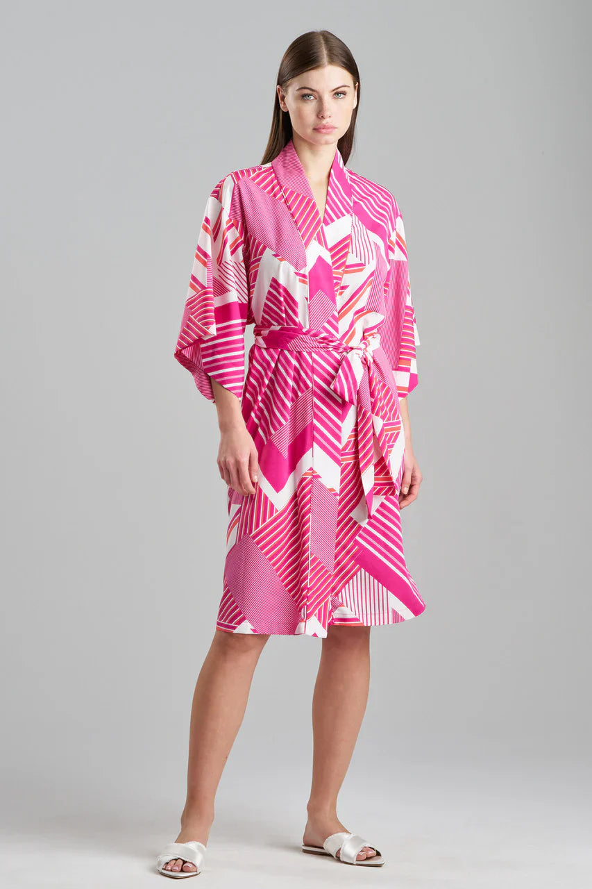 Natori Shima Wrap - fuchsia/white