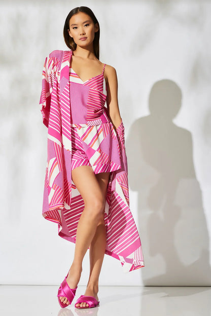 Natori Shima Wrap - fuchsia/white
