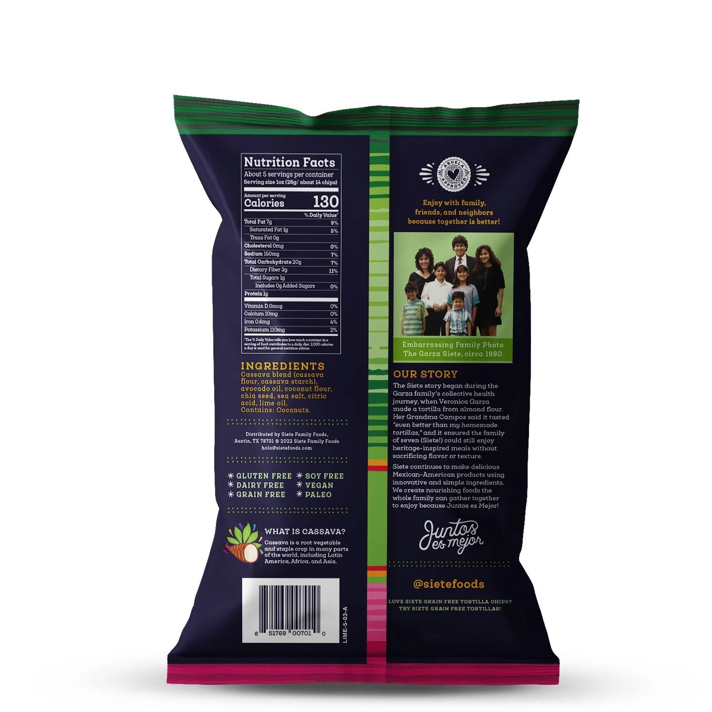 Siete Foods Lime Grain Free Tortilla Chips 5 oz - 6 Bags