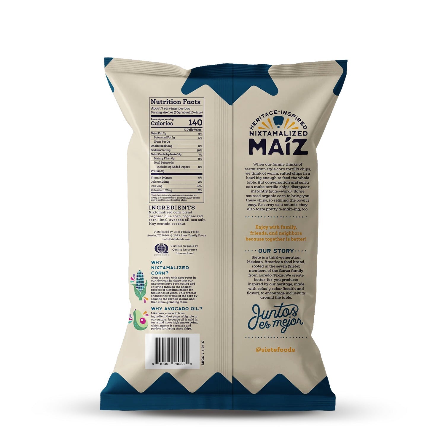 Siete Foods Maíz Blue Corn Totopos Tortilla Chips 7.5oz - 6 Bags