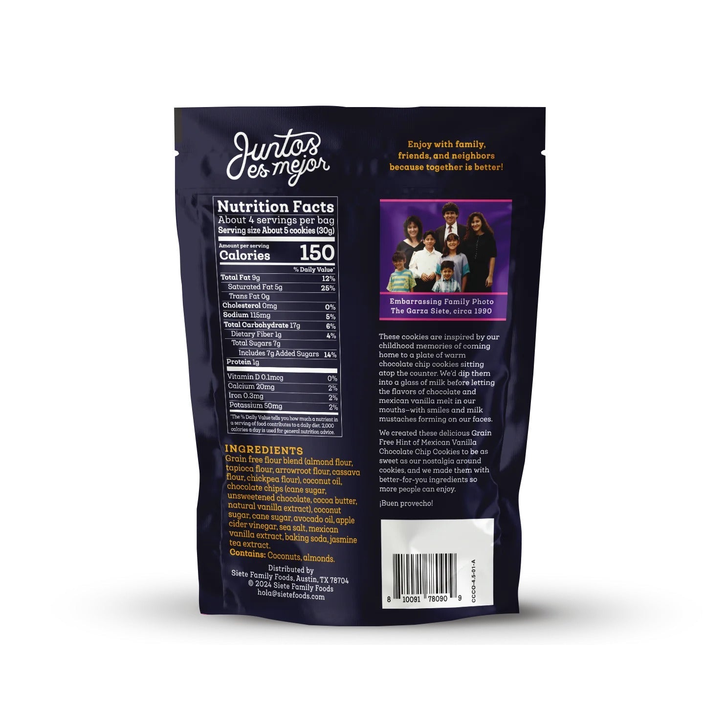 Siete Foods Hint of Mexican Vanilla Chocolate Chip Cookies - 6 Bags