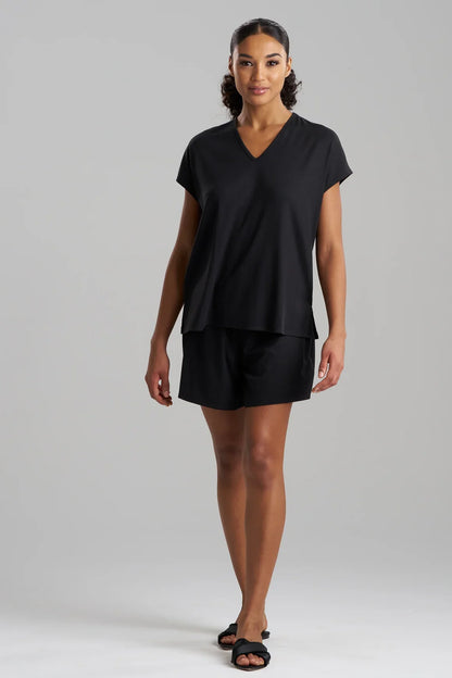Natori Soothe Rib T-Shirt Short Set - Black