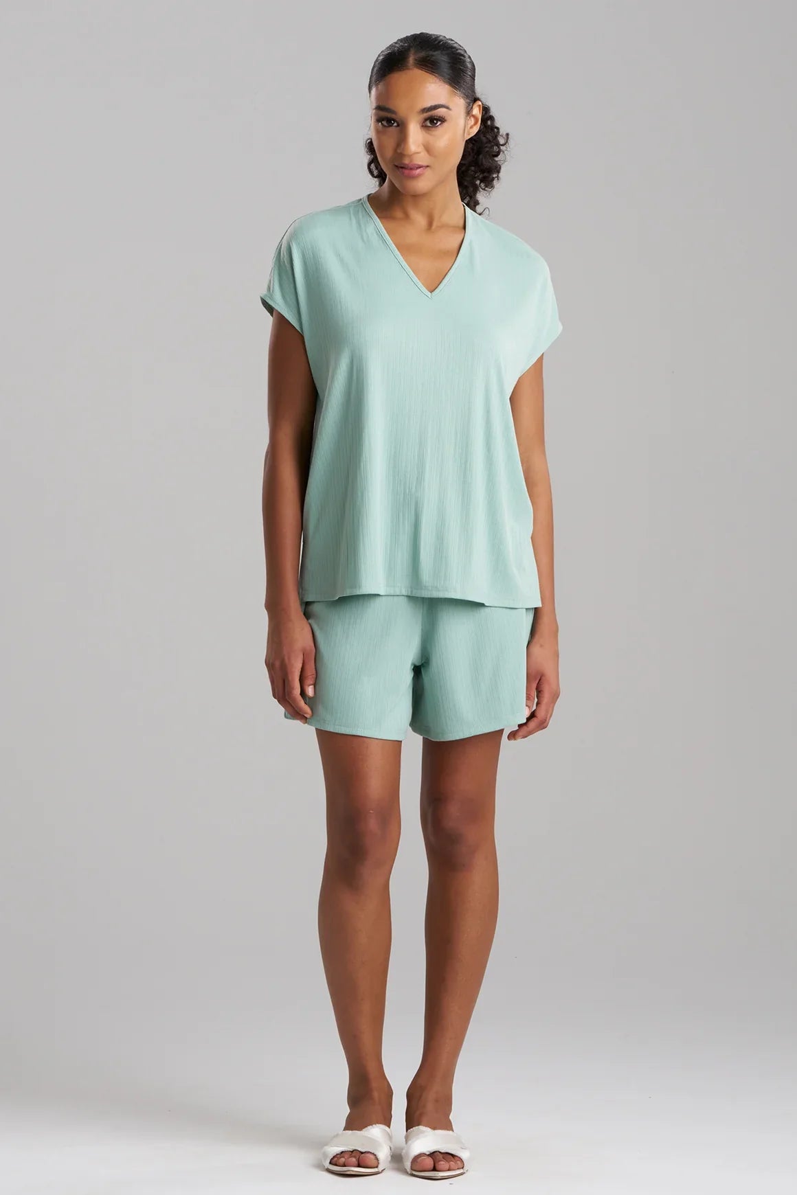 Natori Soothe Rib T-Shirt Short Set - Sage