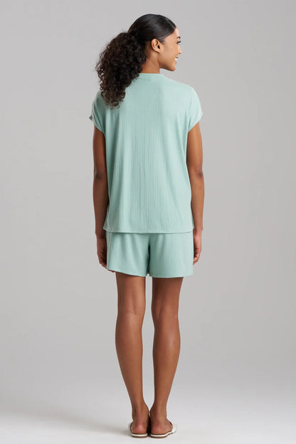 Natori Soothe Rib T-Shirt Short Set - Sage