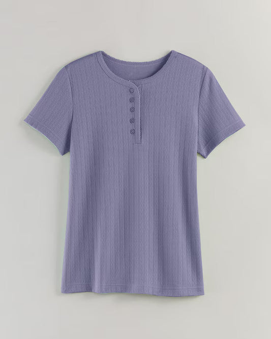 BLAIR Women's Top Short Sleeve Pointelle Henley Top 2 (Petite)