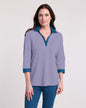 BLAIR Women’s Top Essential Knit DenimLite Trim Knit Polo (Women Plus)