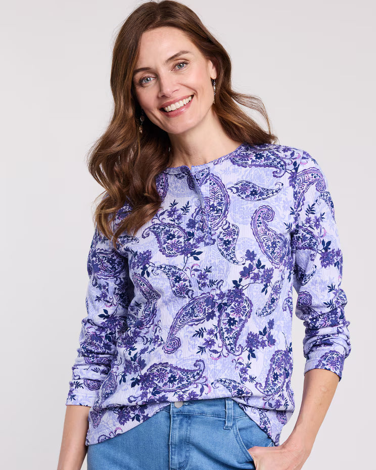 BLAIR Women's Tops Print Long Sleeve Pointelle Henley Top 4 (Misses) - x4