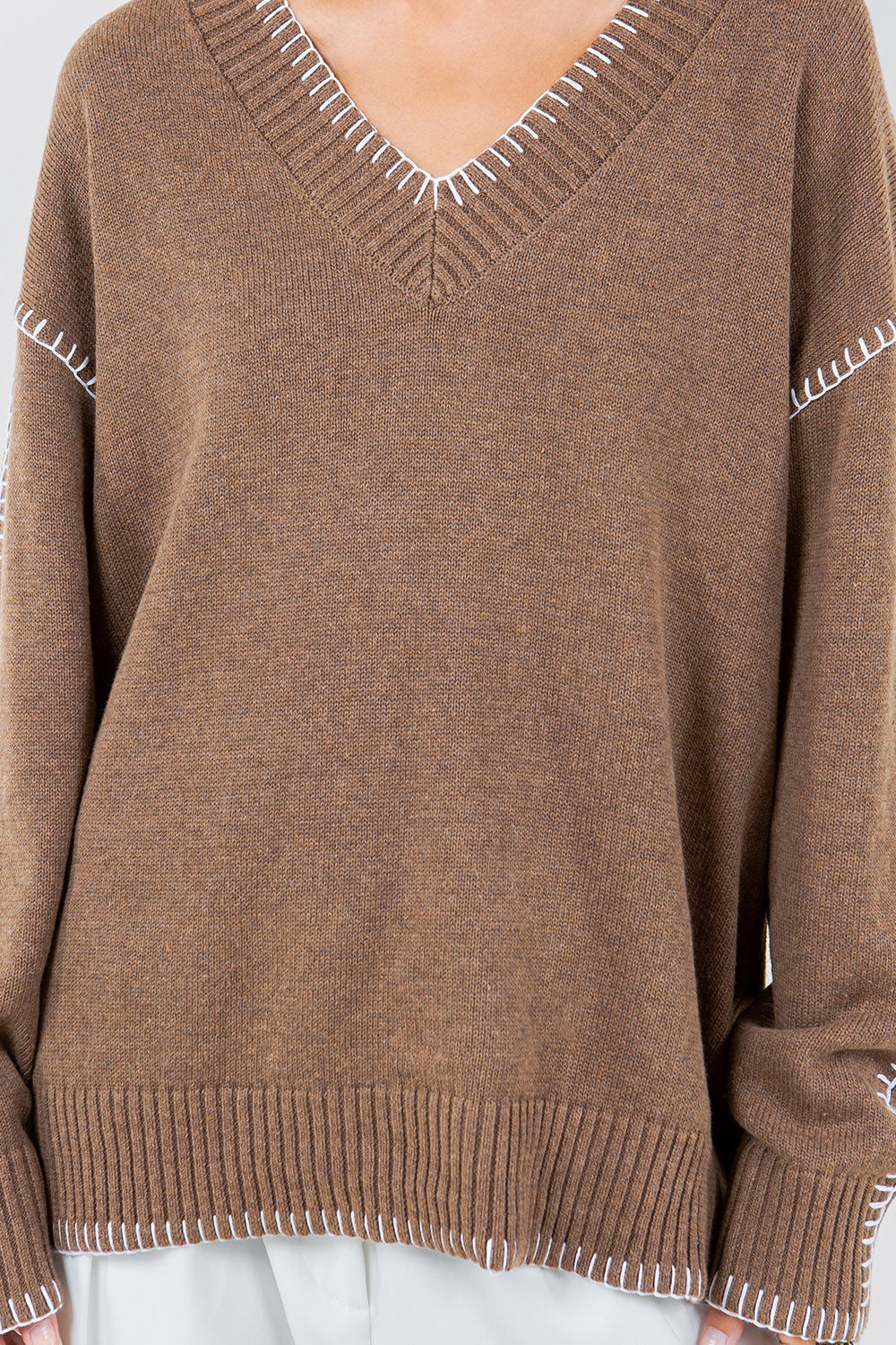 Ruby & Jenna Women's Blanket Stitch Sweater