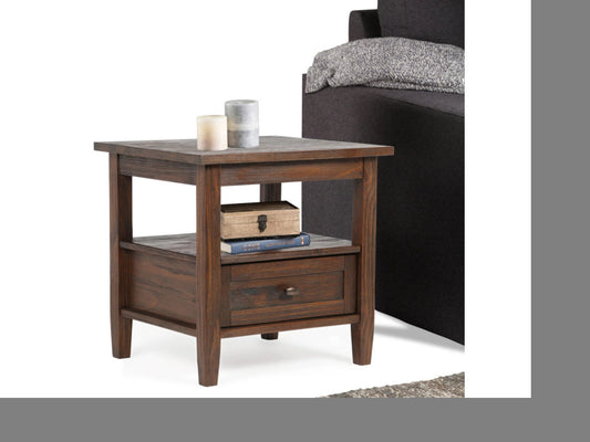 Ashley Furniture Warm Shaker SOLID WOOD 20 inch Wide Rectangle Transitional End Table in Distressed Charcoal Brown