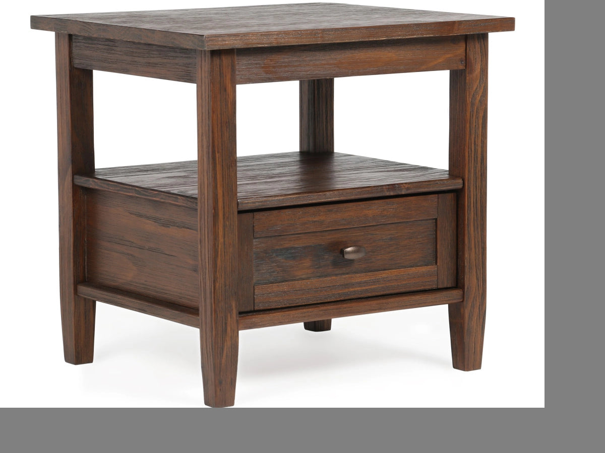 Ashley Furniture Warm Shaker SOLID WOOD 20 inch Wide Rectangle Transitional End Table in Distressed Charcoal Brown