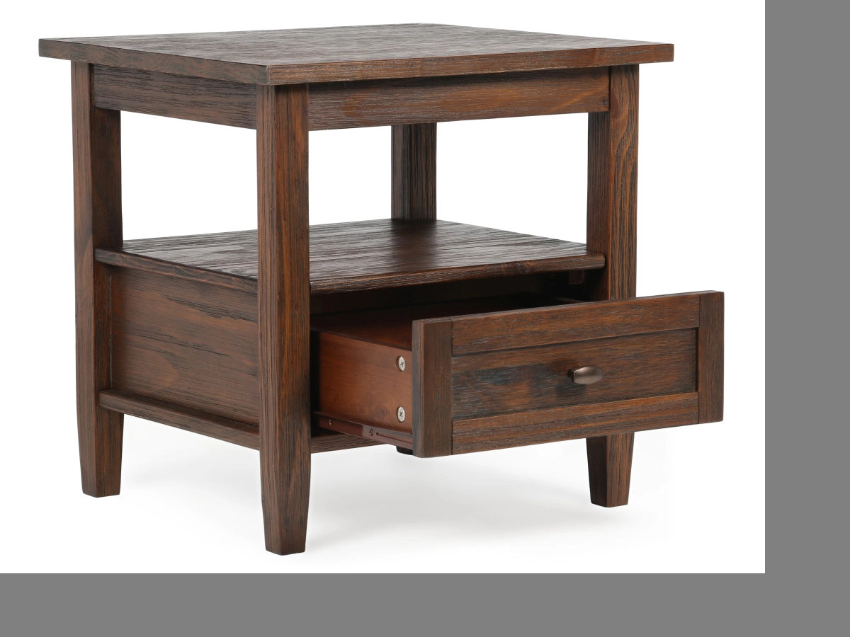 Ashley Furniture Warm Shaker SOLID WOOD 20 inch Wide Rectangle Transitional End Table in Distressed Charcoal Brown