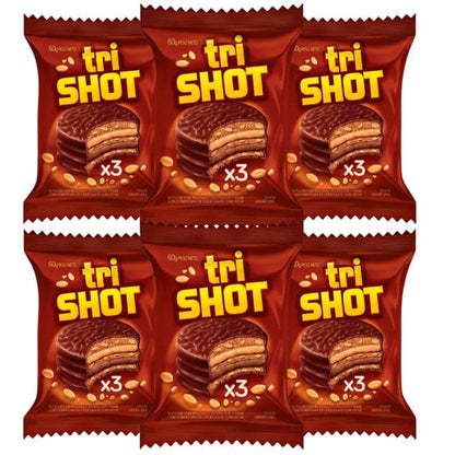 Pampa Direct Trishot Triple Alfajor with Peanut Butter and Chocolate Mousse, 60 g / 2.1 oz (pack of 6)