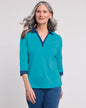 BLAIR Women’s Top Essential Knit DenimLite Trim Knit Polo (Women Plus)