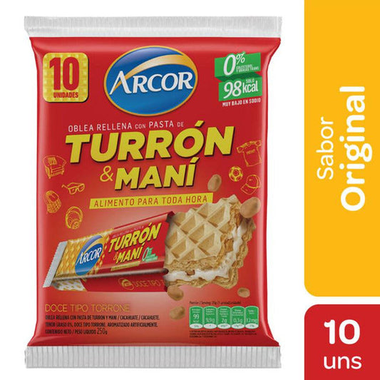 Pampa Direct Turrón & Maní Arcor 10-Piece Bar Pack with Hard Peanut Cream and Biscuit, 25 g / 0.81 oz (10 units)