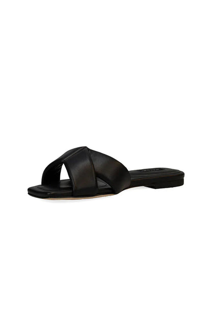 Natori Vitta Nappa Leather Slide Sandals - Black