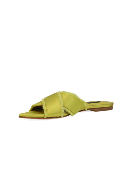Natori Wayu Satin Fringe Cross Slide Sandals - chartreuse