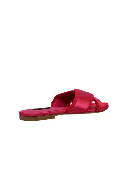 Natori Wayu Satin Fringe Cross Slide Sandals - dragon fruit