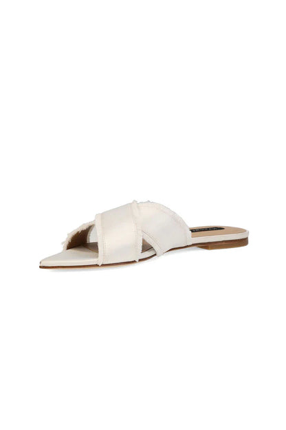 Natori Wayu Satin Fringe Cross Slide Sandals - White