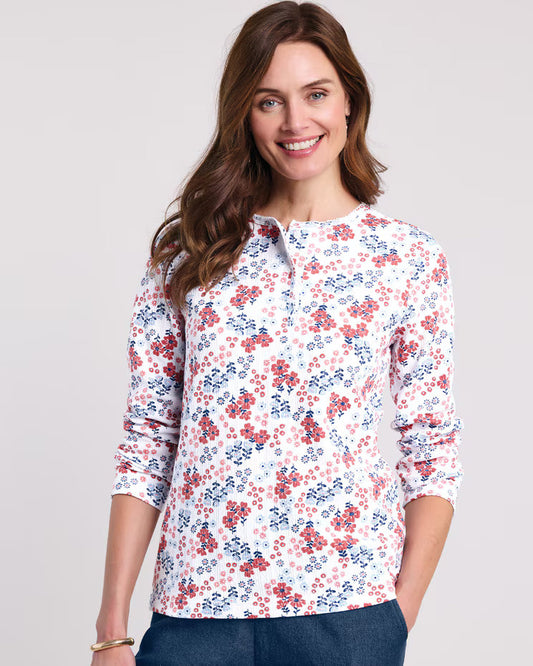 BLAIR Women's Tops Print Long Sleeve Pointelle Henley Top 5 (Misses) - x4
