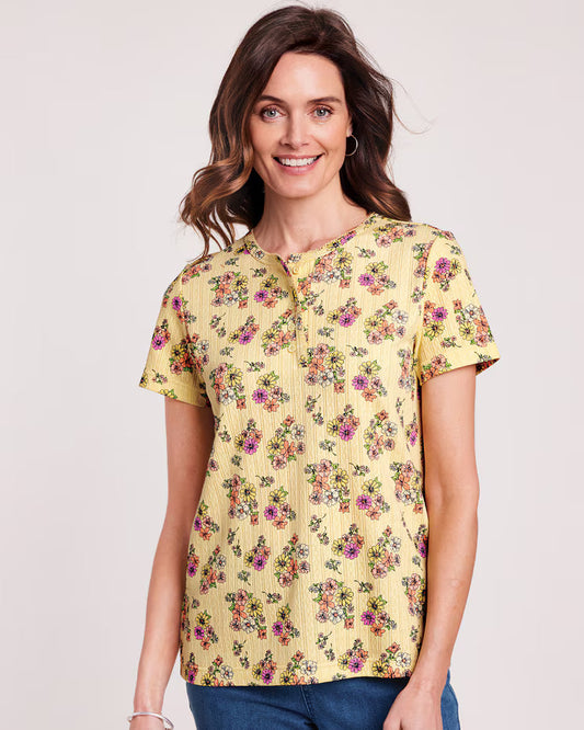 BLAIR Women's Tops Print Short Sleeve Pointelle Henley Top 3 (Misses) - x3