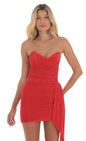 Lucy In The Sky Pleated Corset Tassel Dress in Scarlett