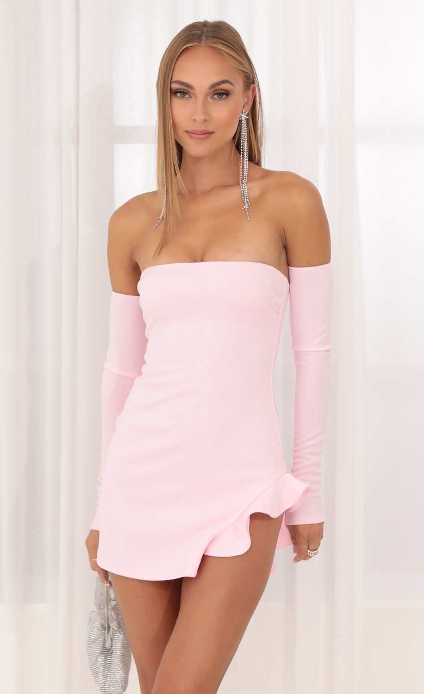 Lucy in the Sky Scuba Ruffle Dress in Pink