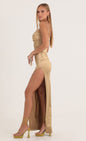 Lucy In The Sky Satin Corset Maxi Dress in Gold