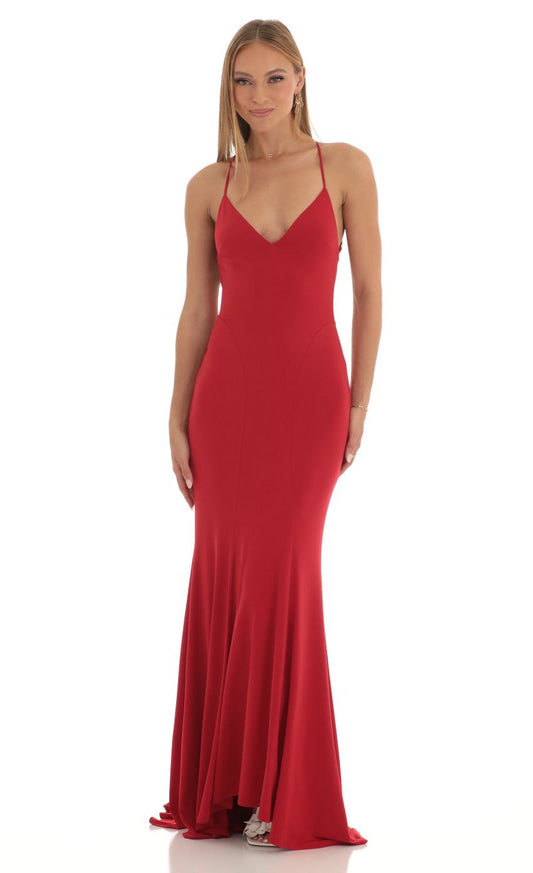 Lucy in the Sky Open Back Maxi Dress in Red