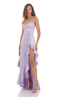Lucy In The Sky Venus Satin Ruffle Dress in Lavender