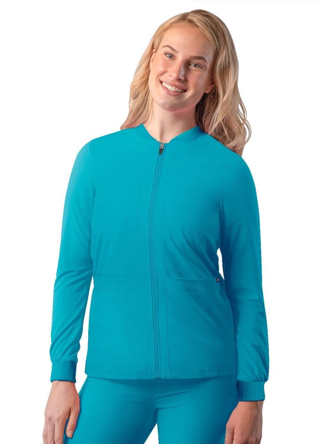 Adar Women's Bomber Zipped Jacket - Turquoise - White