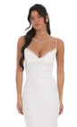 Lucy In The Sky Ruched Cowl Neck Maxi Dress in White