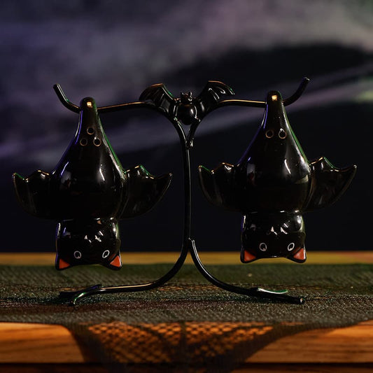 Cracker Barrel Hanging Bats With Stand Salt and Pepper Set
