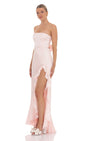 Lucy In The Sky Satin Jacquard Back Bow Corset Maxi Dress in Pink