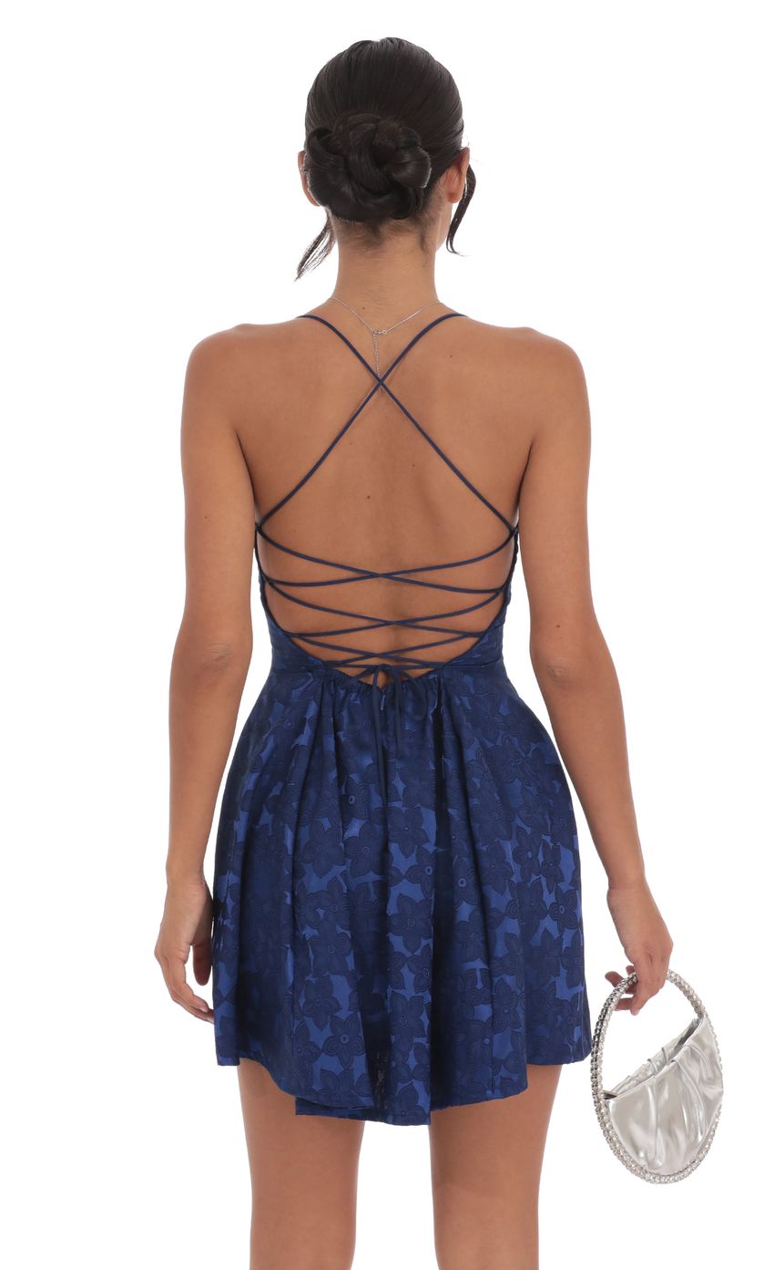 Lucy In The Sky Jacquard Fit and Flare Dress in Navy