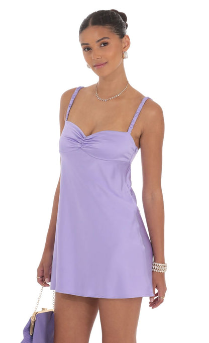Lucy In The Sky Satin Babydoll Dress in Purple