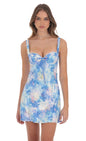 Lucy In The Sky Floral Flare Open Back Dress in Blue