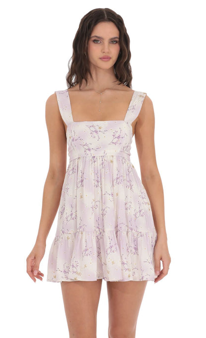 Lucy In The Sky Floral and Bird Babydoll Dress in White